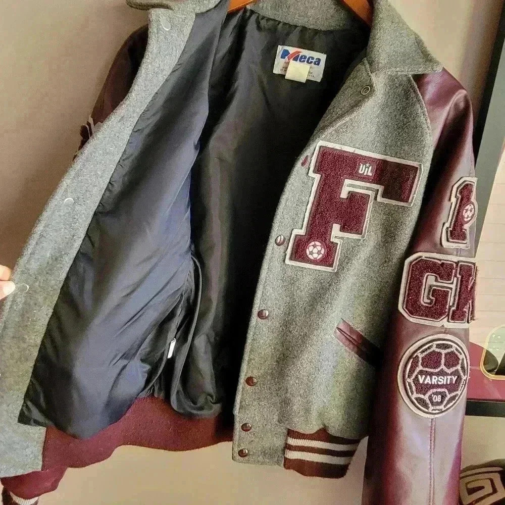 Vintage 1989 Meca Maroon And Grey Wool Men's Bomber Jacket Medium Burgundy/Gray - Picture 4 of 16